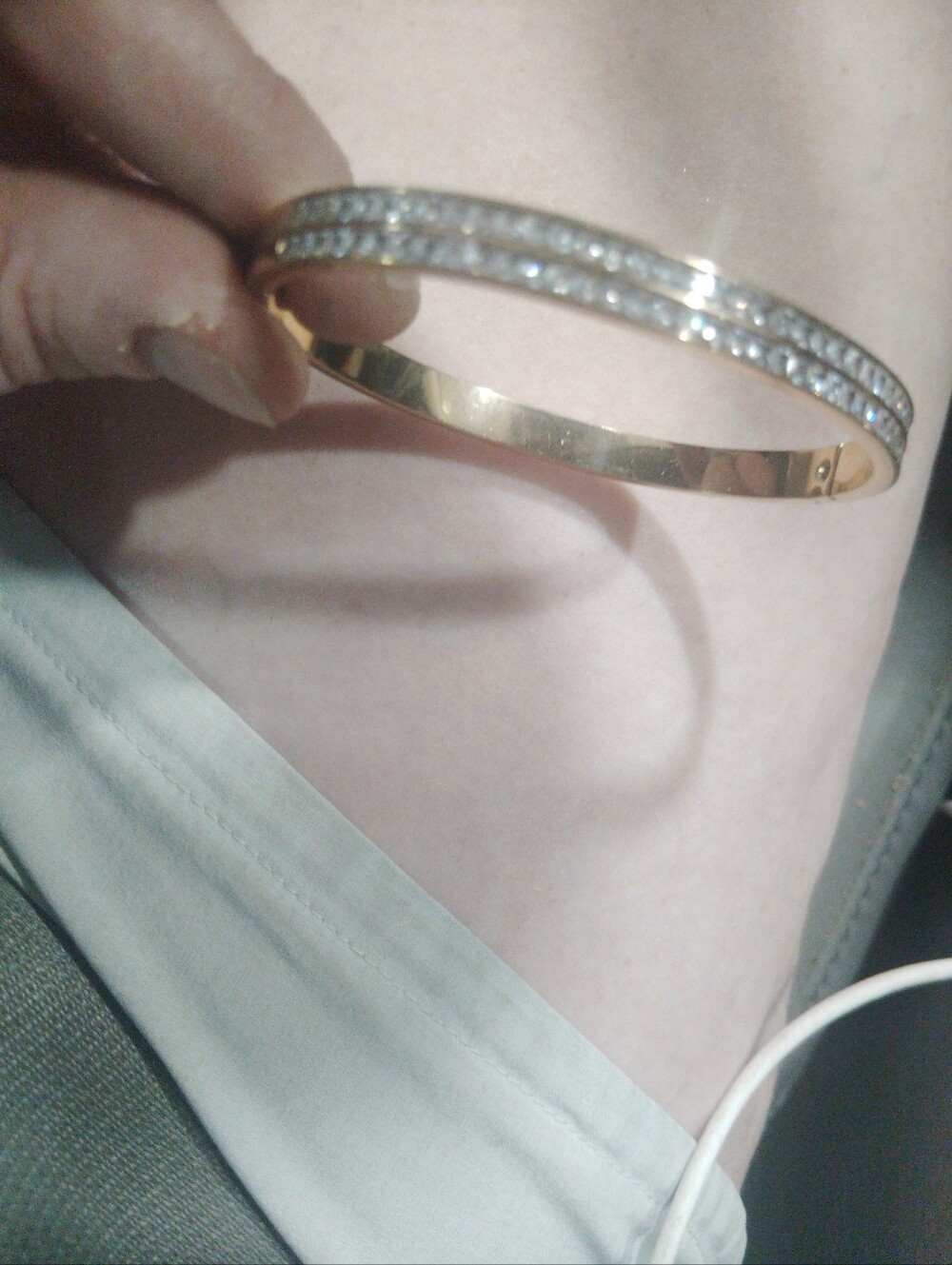 Gold Crystal Double-Row Bangle Bracelet